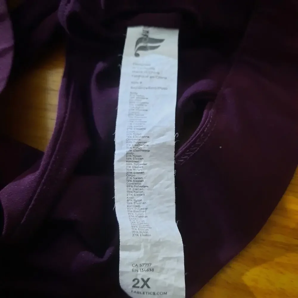 Fabletics Womens No Bounce High Impact Purple Sports Bra Size 2X